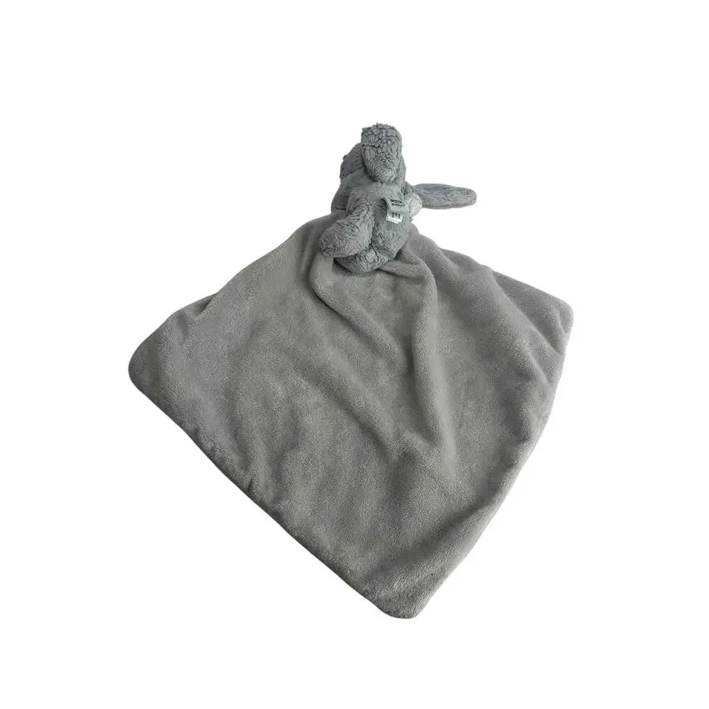 Jellycat Bashful Bunny Lovey Plush Security Baby Blanket Gray 12x12”